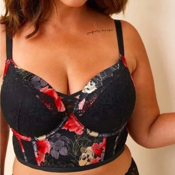 🖤 TORRID 🖤 TORRID FLORAL SKULL PUSH UP CORSET BRA 🖤 - Picture 1 of 6